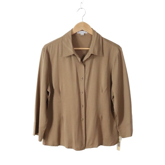 NWT pendleton tan tencel lyocell button up shirt L large womens blouse top NEW - Picture 7 of 11